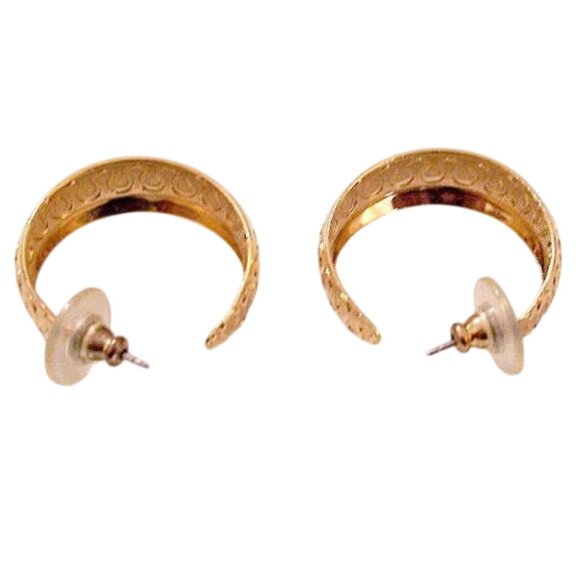 Avon Wave Lined Hoops Pierced Post Stud Earrings Gold Tone - Picture 4 of 5